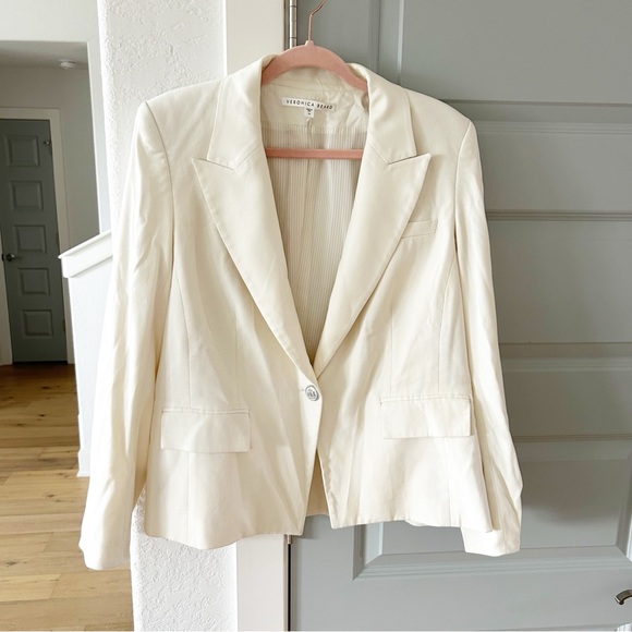 Veronica Beard Danielle One Button Dickey Cropped Blazer Jacket Ivory - Picture 5 of 11